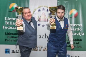 Mindaugas Maisiejus and Vilius Schulte-Ebbert pose with trophies.
