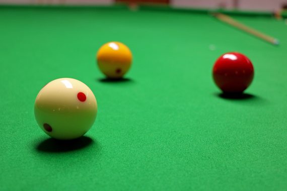 Billiards balls on a table.