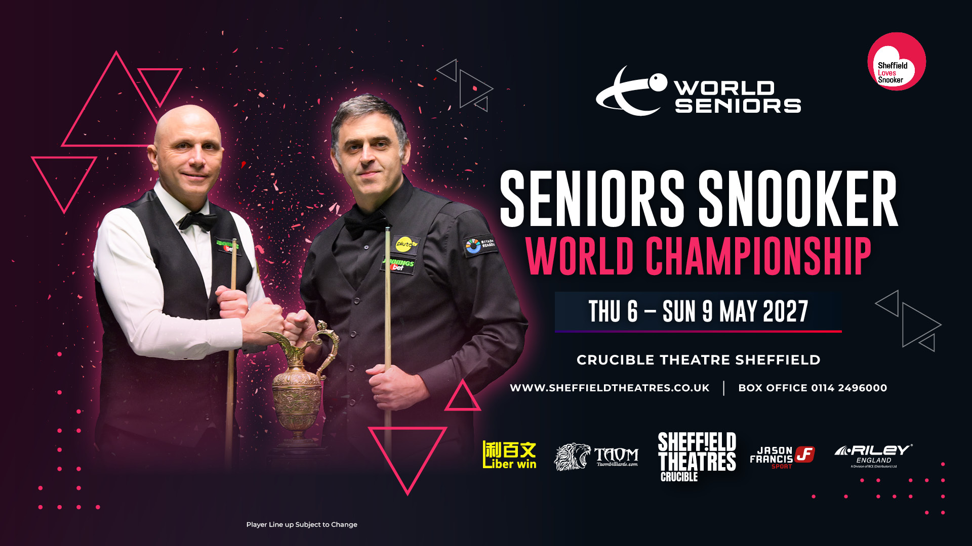 CuePoint billiards news cover image for Ticket Sales Begin for 2027 World Seniors Snooker Championship